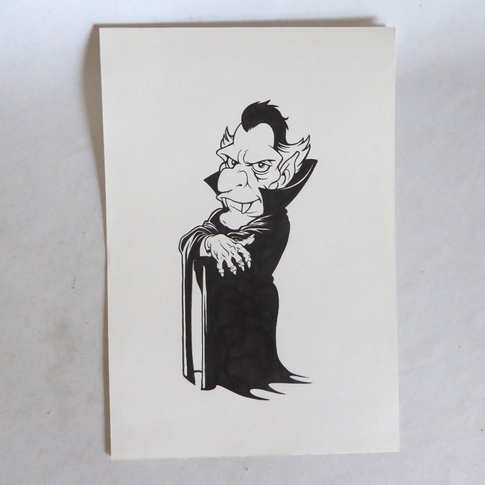 OOAK 8.25” x 12” COUNT DRACULA HAND DRAWN INKED ILLUSTRATION HALLOWEEN FRITO LAY